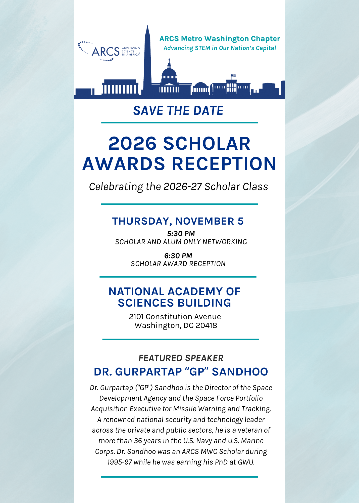 Save the Date: 2026 Scholar Awards Reception - Thursday, November 5